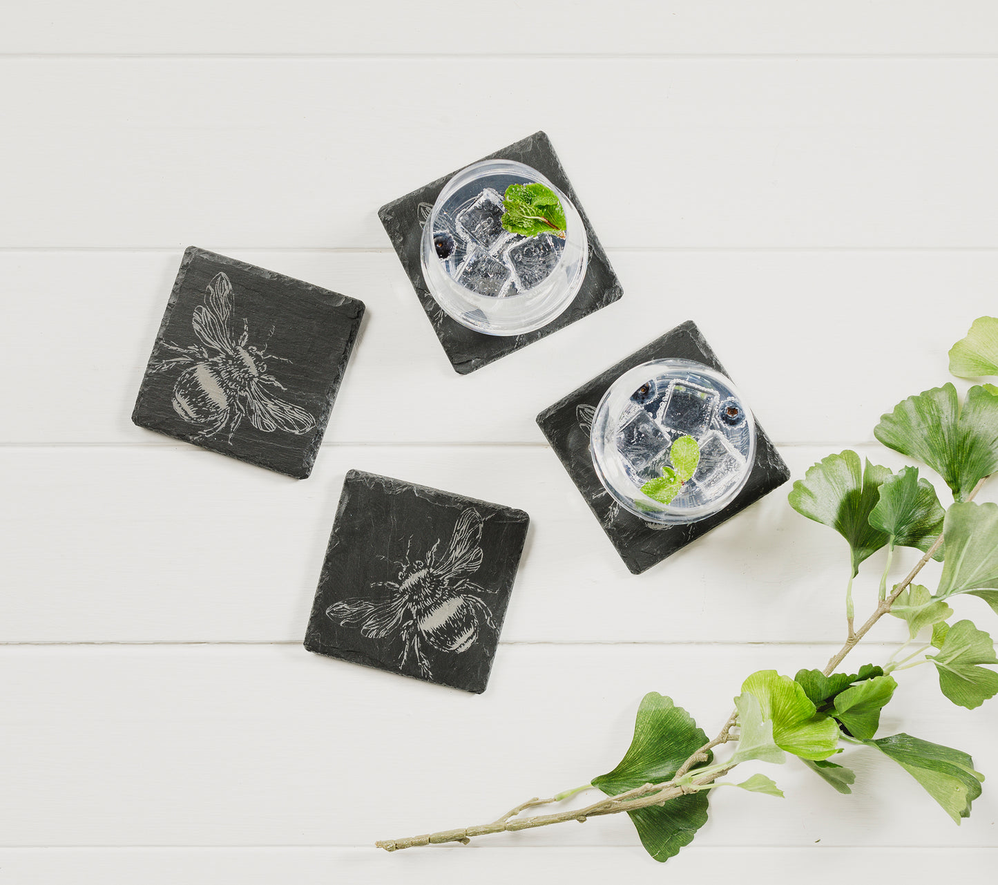 4 Slate Coasters - Bee