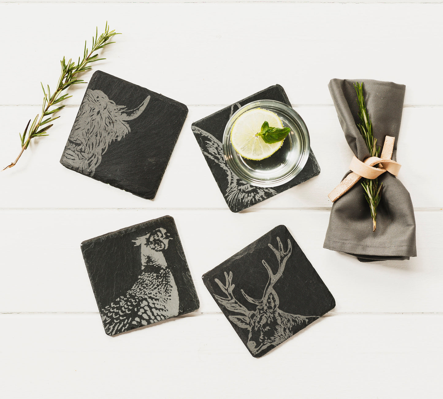 4 Slate Coasters - Country Animals