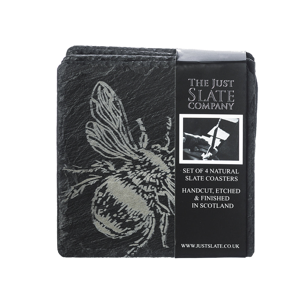 4 Slate Coasters - Bee