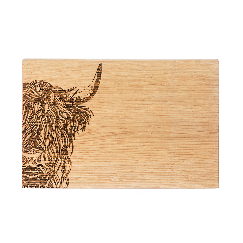 Oak Serving Board - 30cm - Highland Cow
