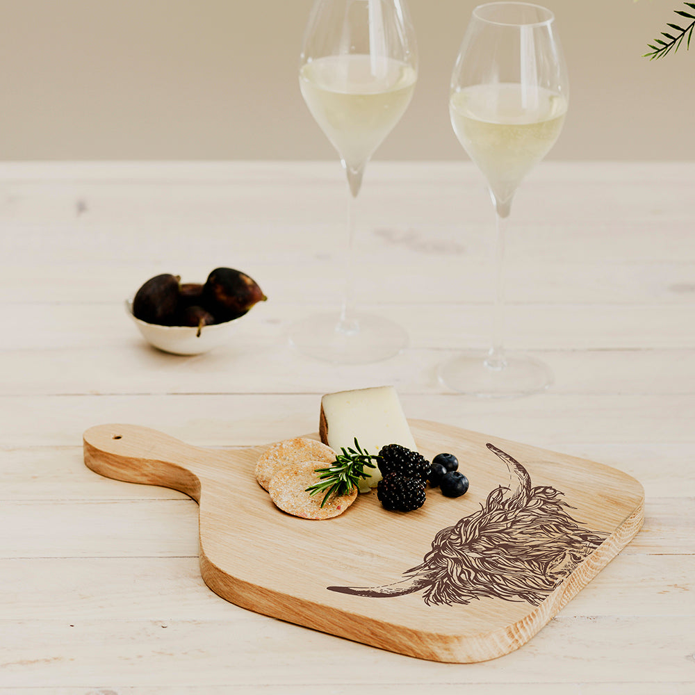 Oak Hanging Paddle - Small - Highland Cow