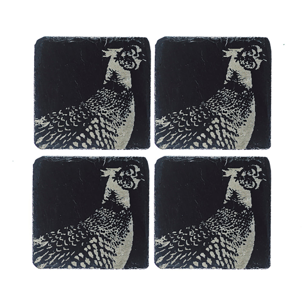 4 Slate Coasters - Pheasant