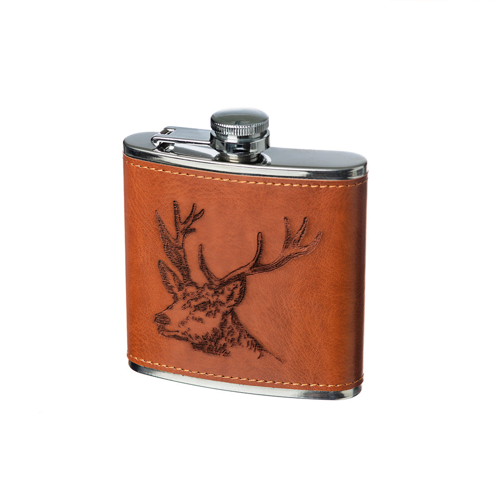 Leather Hip Flask - Stag