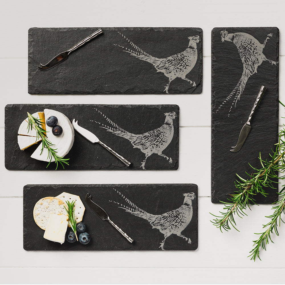 4 Mini Slate Cheese Board & Knife Sets - Pheasant
