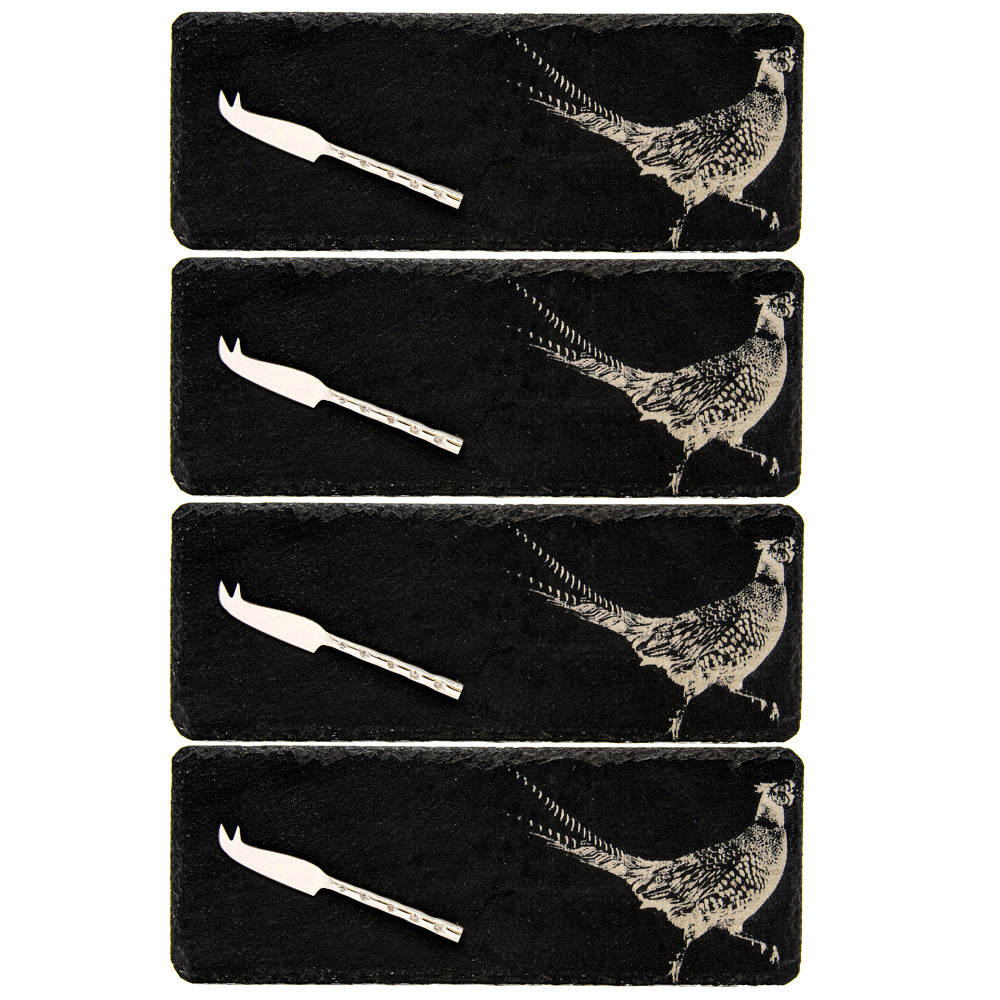 4 Mini Slate Cheese Board & Knife Sets - Pheasant