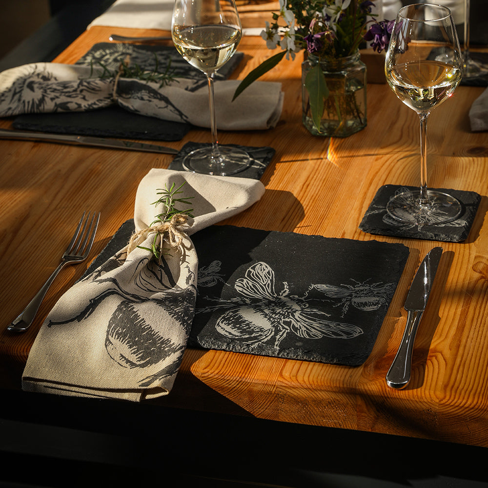 Slate Coaster & Place Mat Set - Bee
