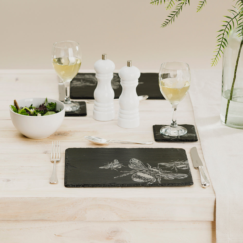 Slate Coaster & Place Mat Set - Bee