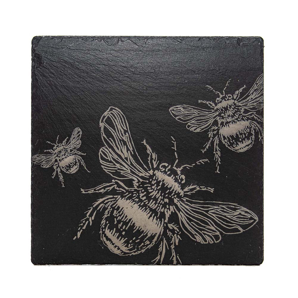 4 Slate Coasters - Bee