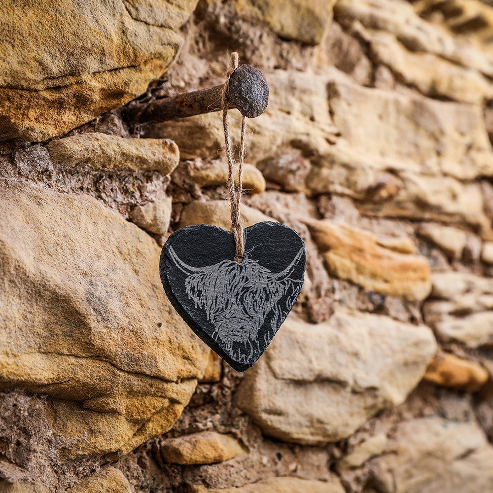 Slate Decoration -Heart - Highland Cow