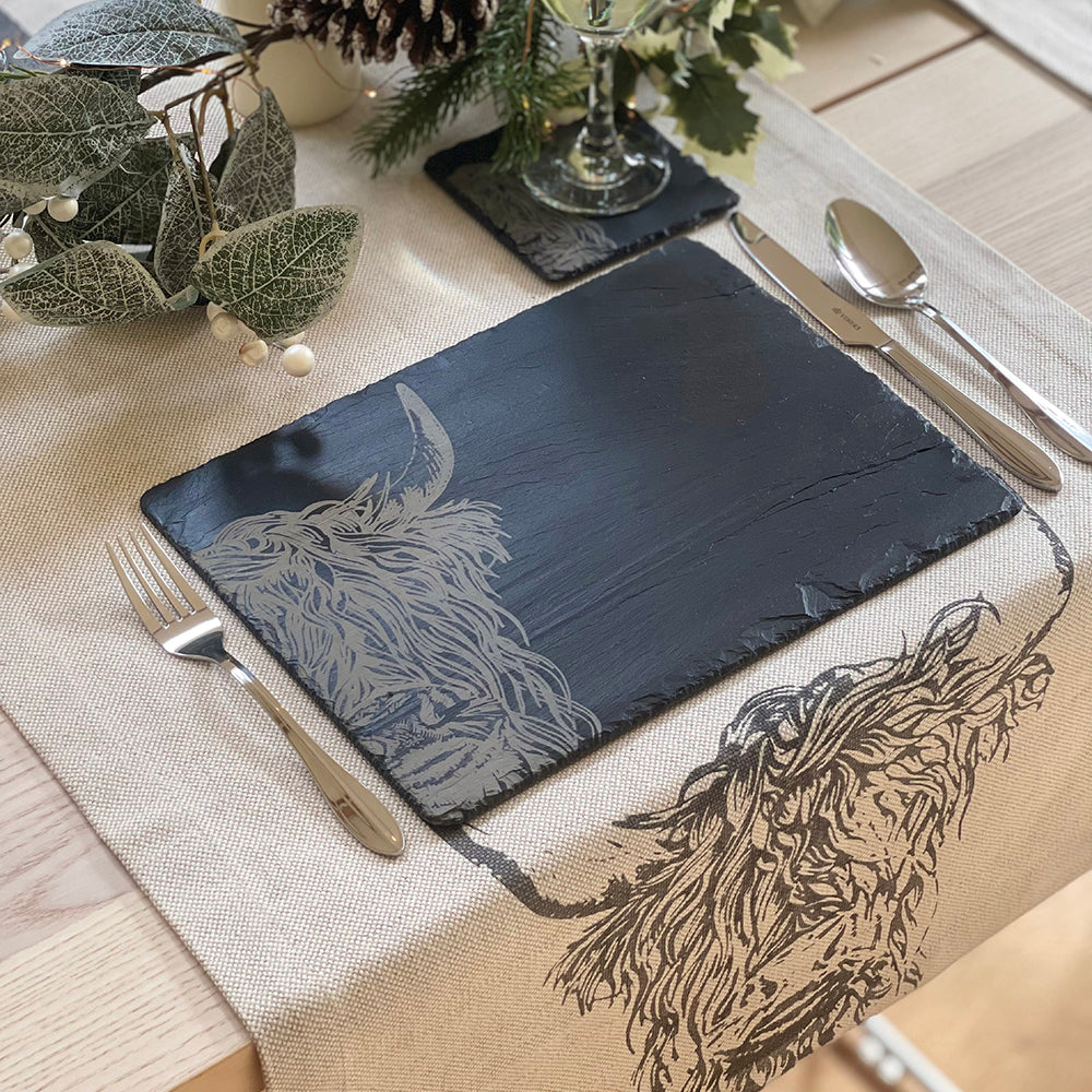 2 Slate Place Mats - Highland Cow
