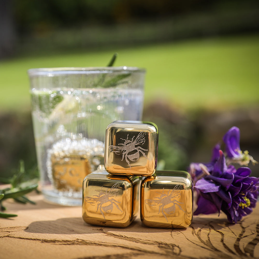 4 Stainless Steel Ice Cubes - Bee