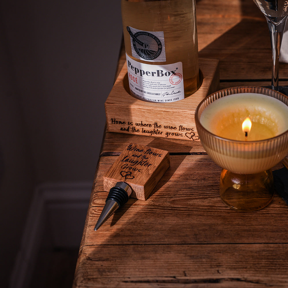 Oak Bottle Stopper - Home is Where the Wine Flows