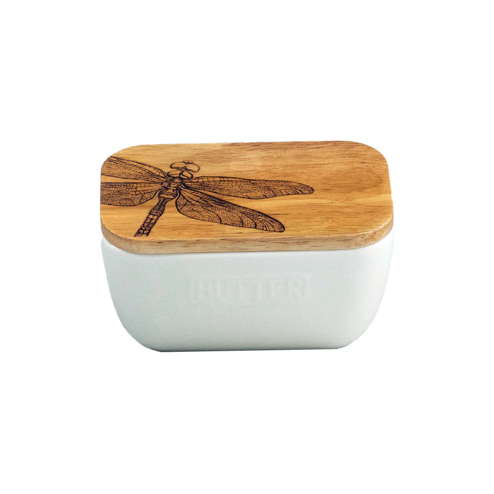 White Butter Dish - Dragon Fly