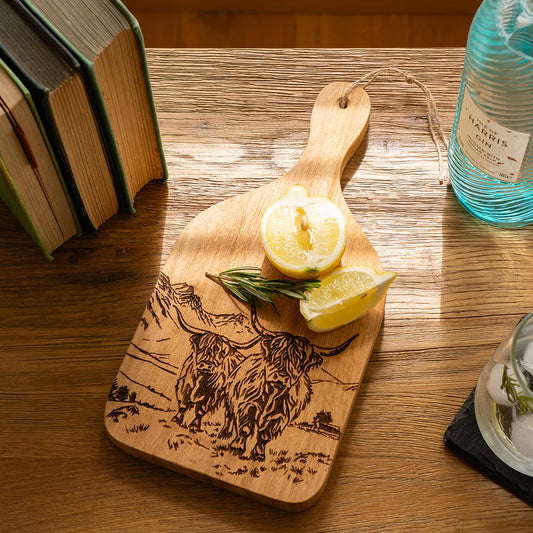 Oak Hanging Paddle  - Small - Scenic Highland Cow