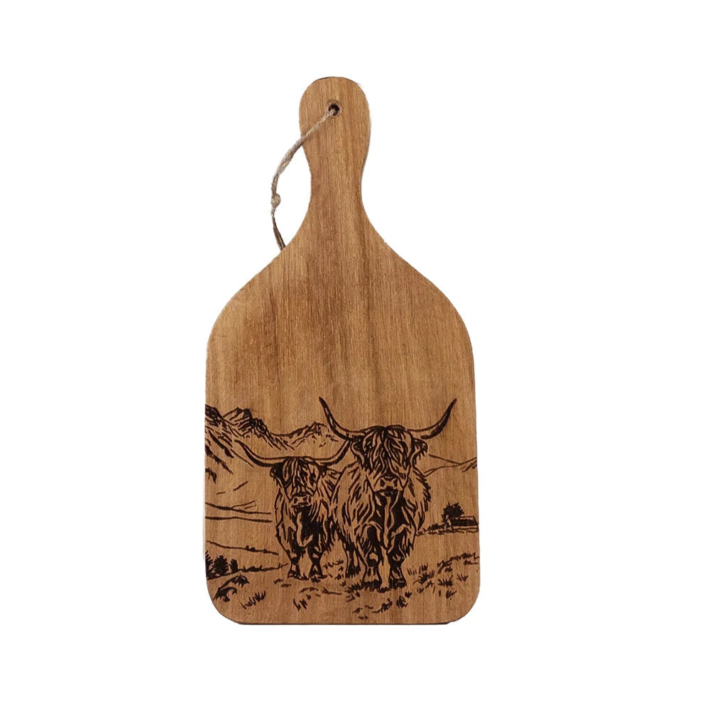 Oak Hanging Paddle  - Small - Scenic Highland Cow