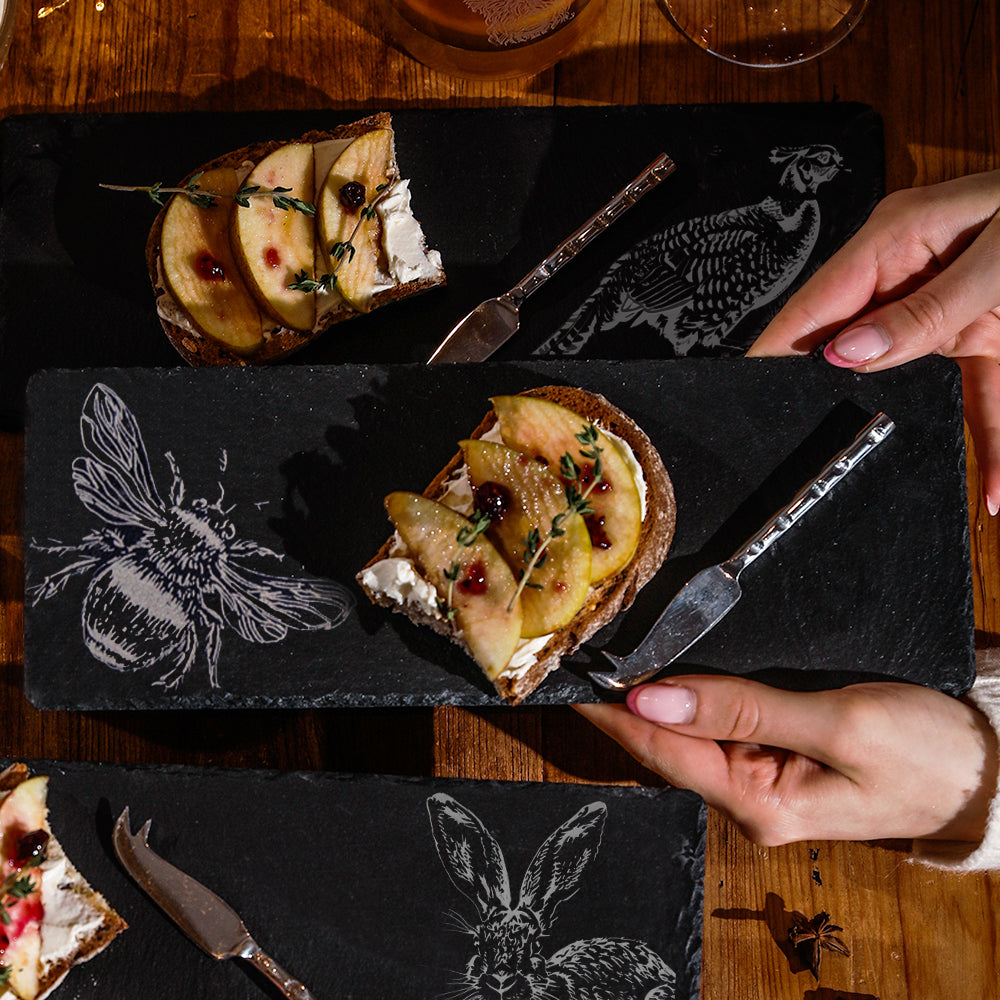 Single Mini Slate Cheese Board & Knife Set - Bee