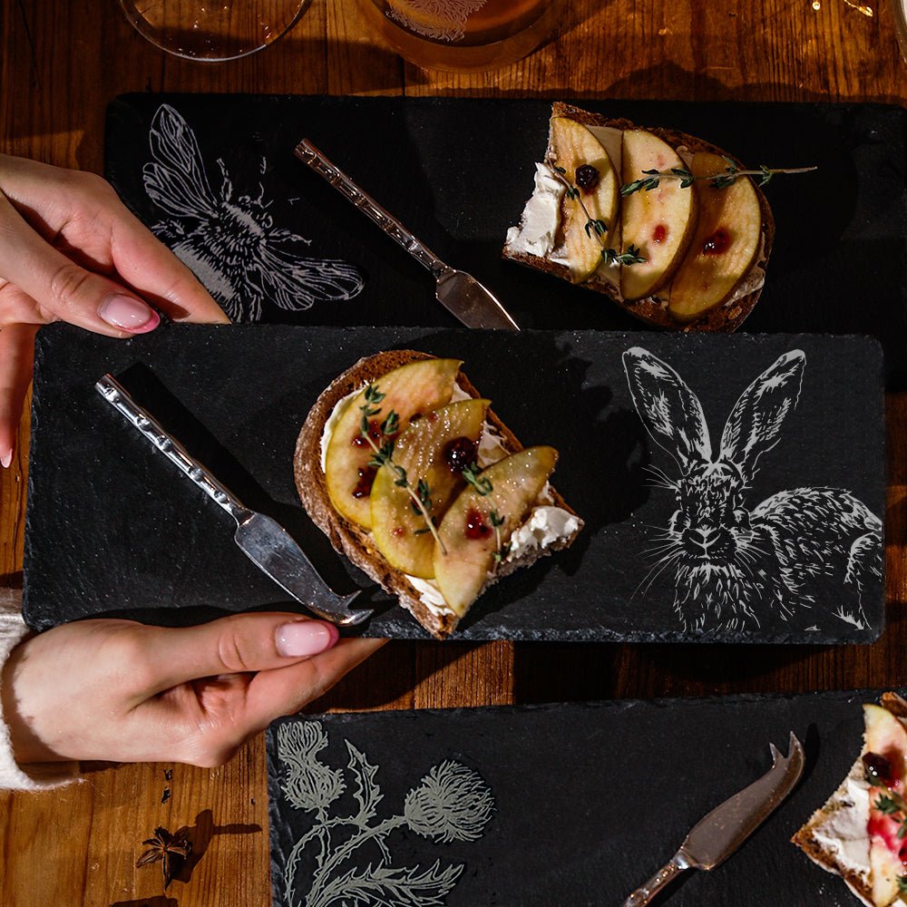 Single Mini Slate Cheese Board & Knife Set - Hare Side Profile