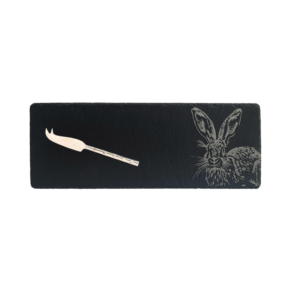 Single Mini Slate Cheese Board & Knife Set - Hare Side Profile