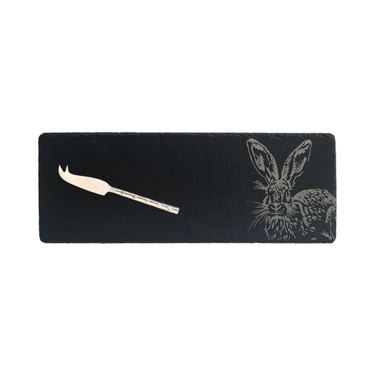 Single Mini Slate Cheese Board & Knife Set - Hare Side Profile