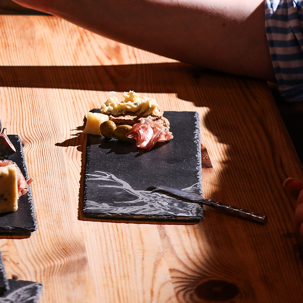 Single Mini Slate Cheese Board & Knife Set - Stag