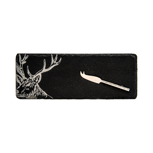 Single Mini Slate Cheese Board & Knife Set - Stag