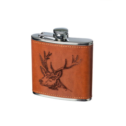 Leather Hip Flask - Stag