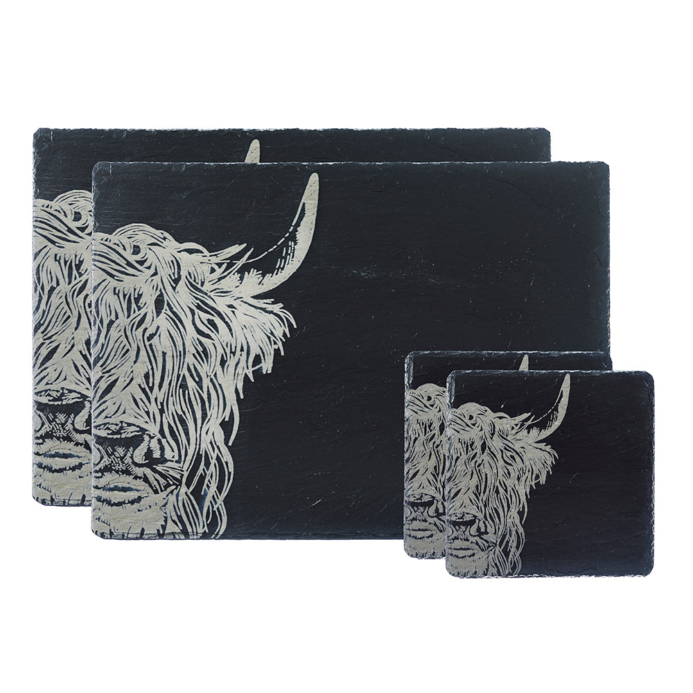 Slate Coaster & Place Mat Set - Highland Cow
