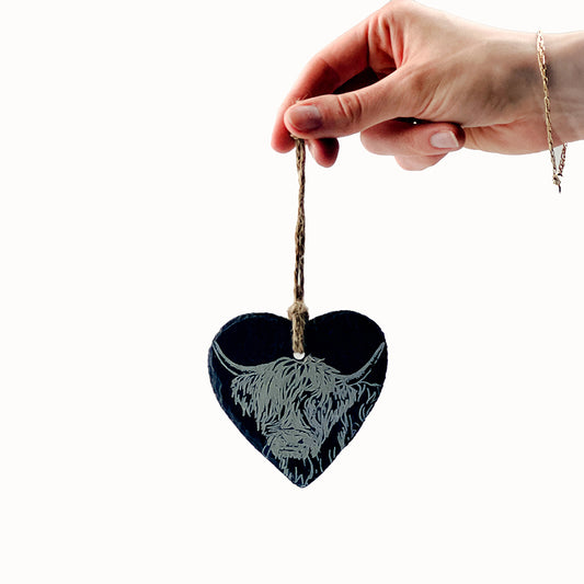 Slate Decoration -Heart - Highland Cow
