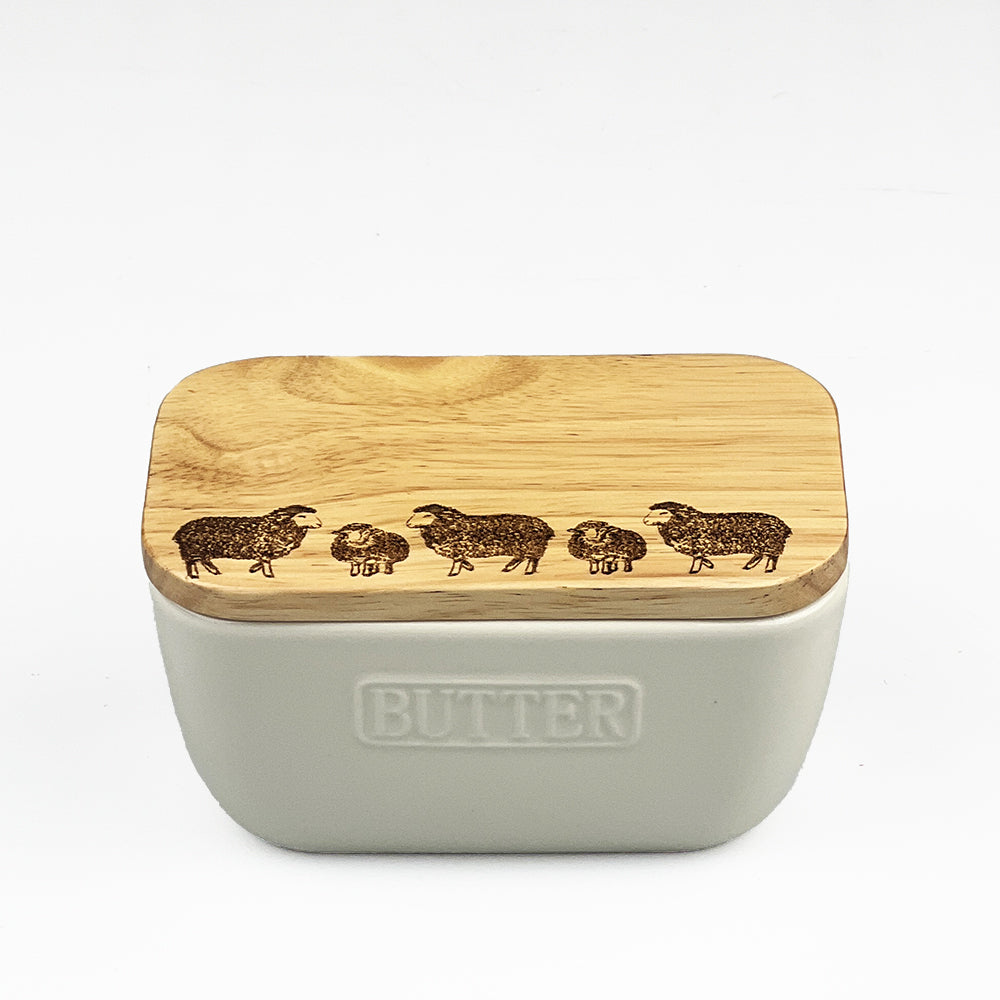 White Butter Dish - Sheep
