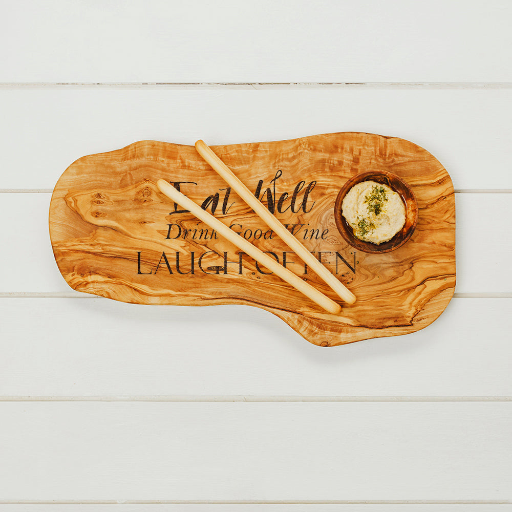 Olive Wood - Chopping Board 40cm - Eat Well, Drink Good Wine, Laugh Often